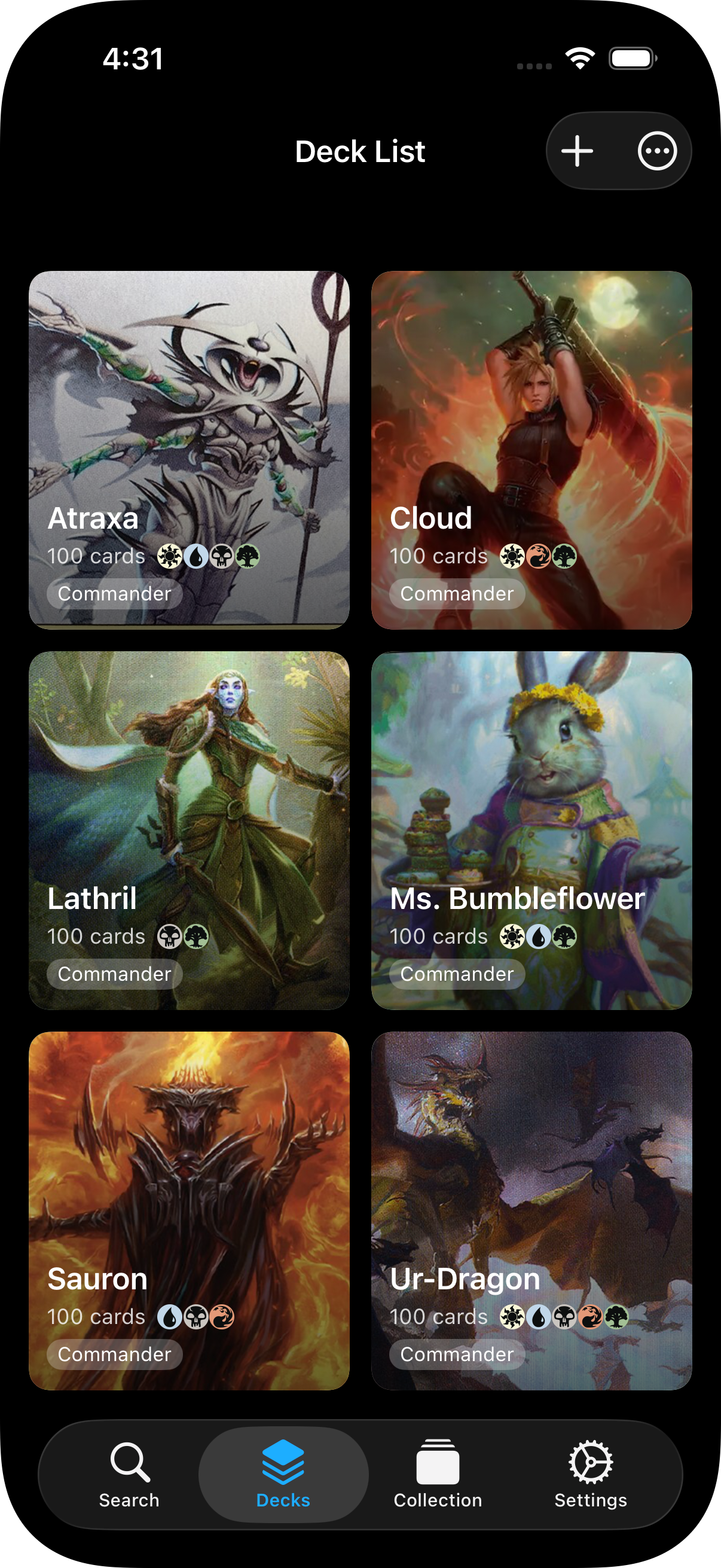 Cantrip deck list on iPhone